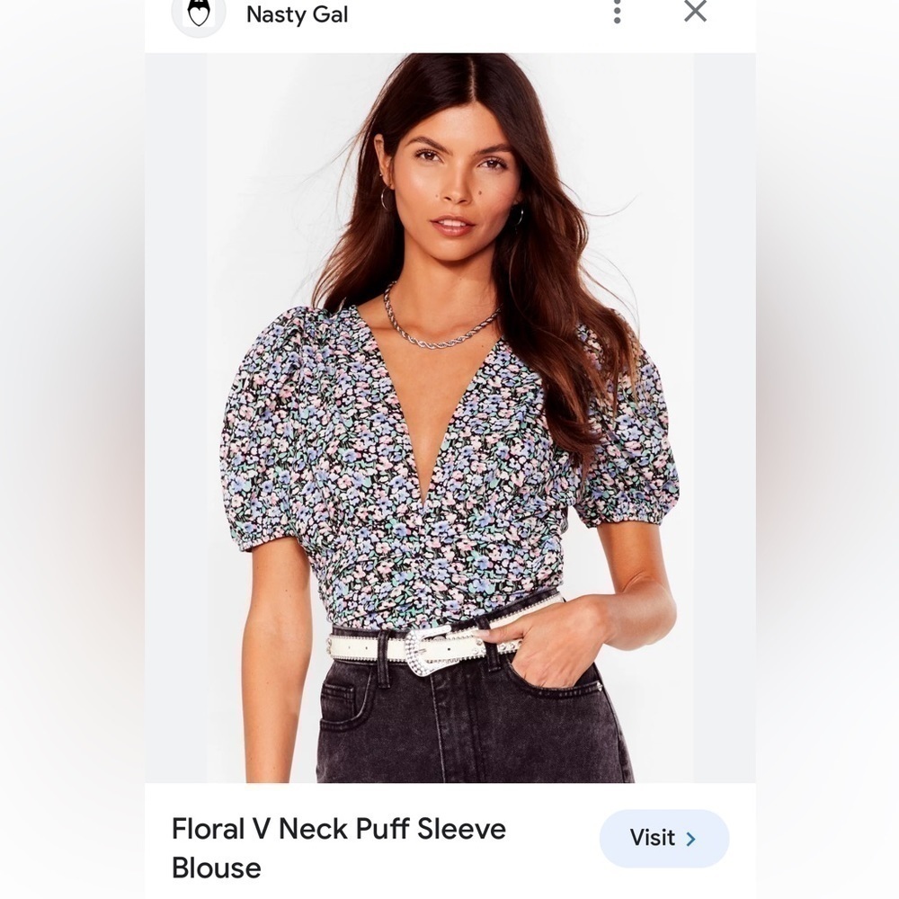 Nasty Gal puff sleeve crop top floral size US small  Vneck